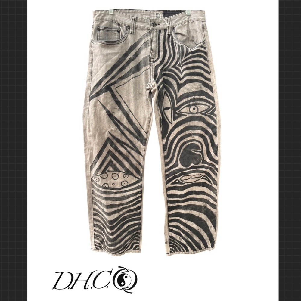 Artistic Black and Gray Patterned Jeans